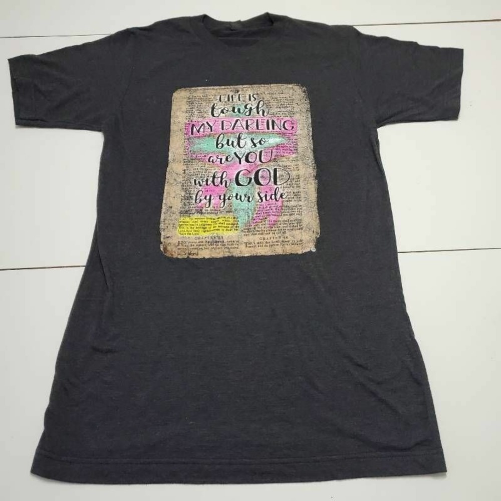 Tultex Womens Graphic T-Shirt Gray Heathered Life Is Tough My Darling Crew M